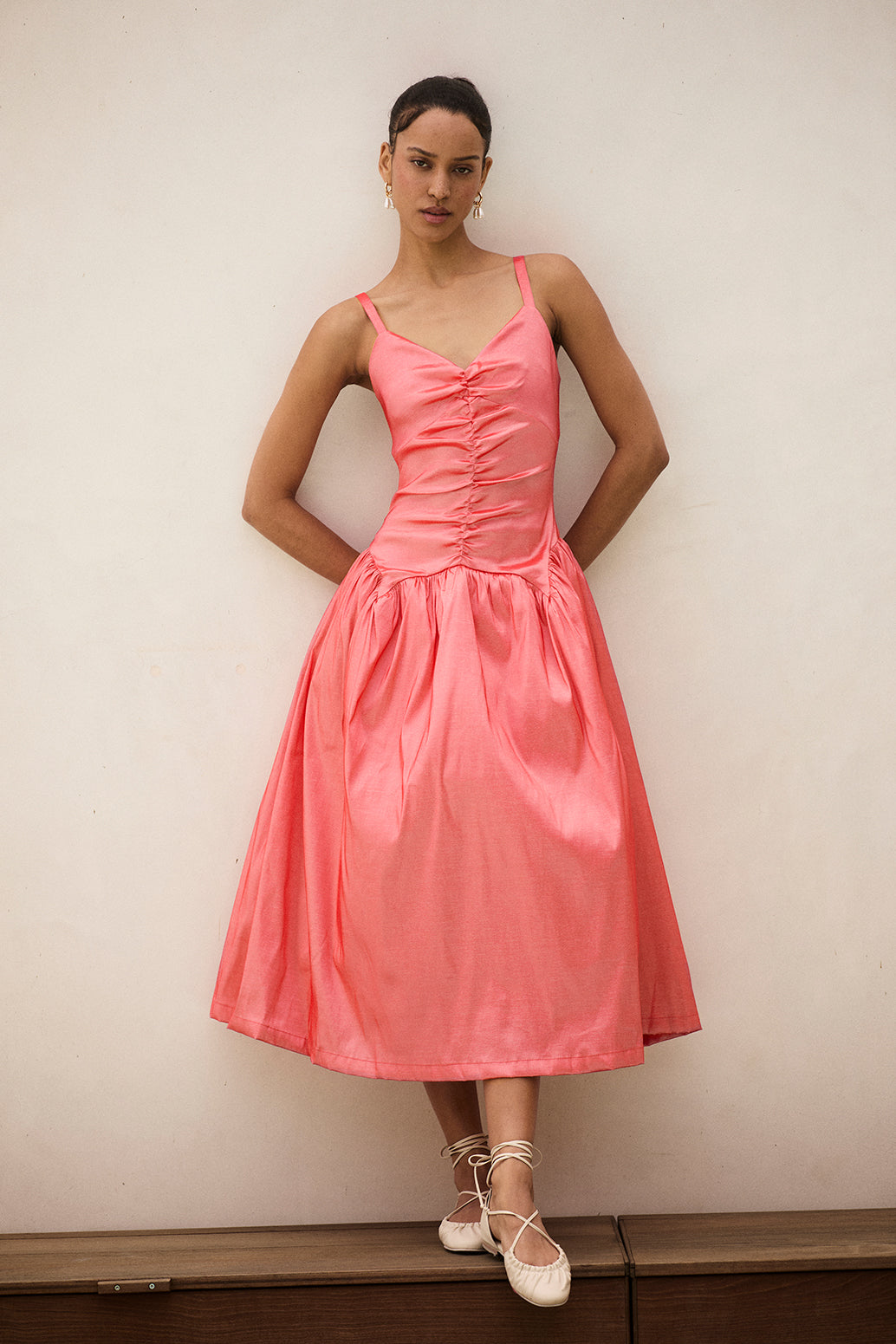 Coco Taffeta Pink Midi Dress