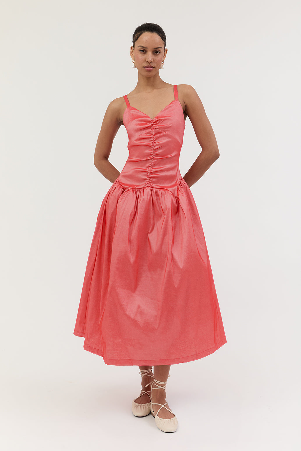 Coco Taffeta Pink Midi Dress