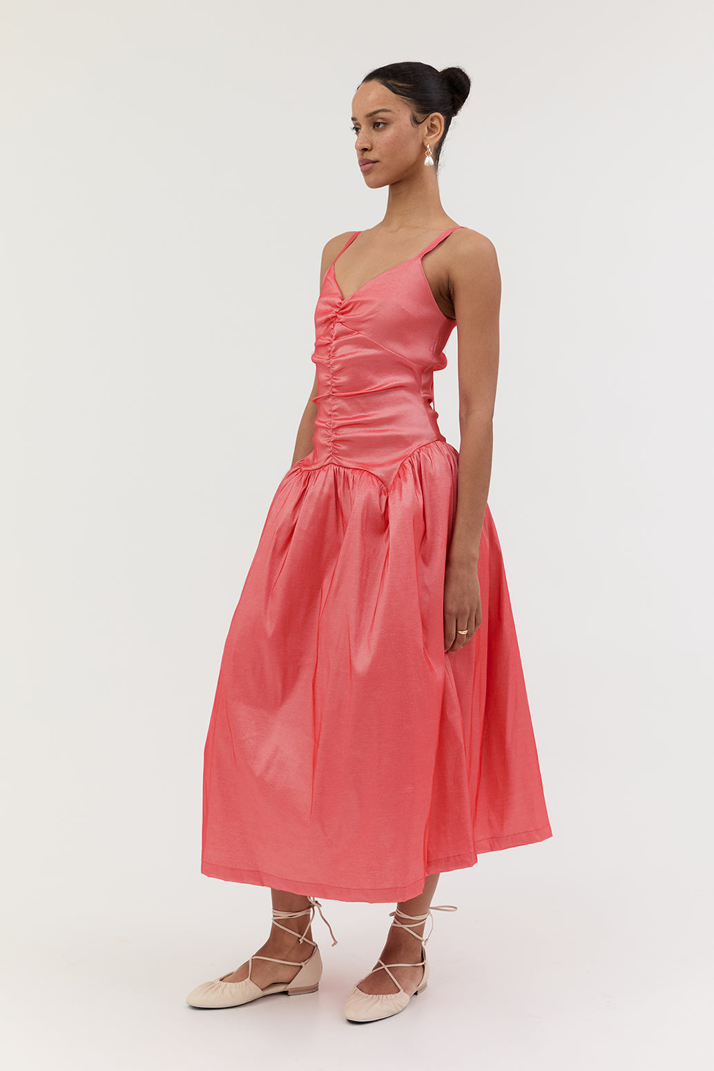 Coco Taffeta Pink Midi Dress